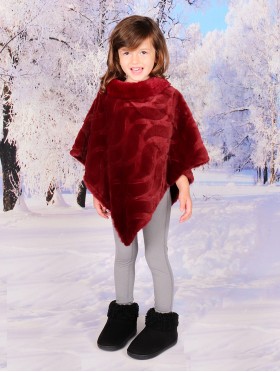 Kids Soft Faux Fur Poncho W/  Wave Pattern and Faux Fur Neckline (3-7 Years Old) 